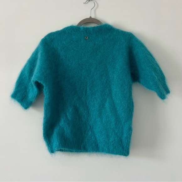 Dixie Teal Mohair Mock Turtleneck Short Sleeve Knit Cropped Retro Sweater S - Picture 4 of 10